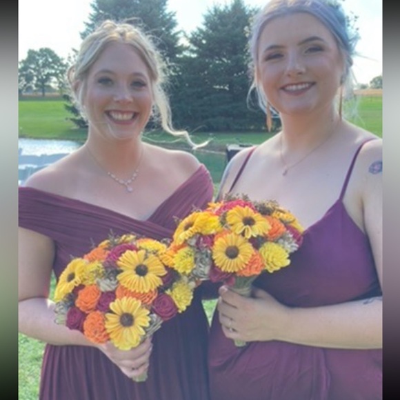 David’s Bridal Bridesmaid OTS Chiffon Burgundy/Wine Gown, size 12,only worn once - Picture 12 of 13